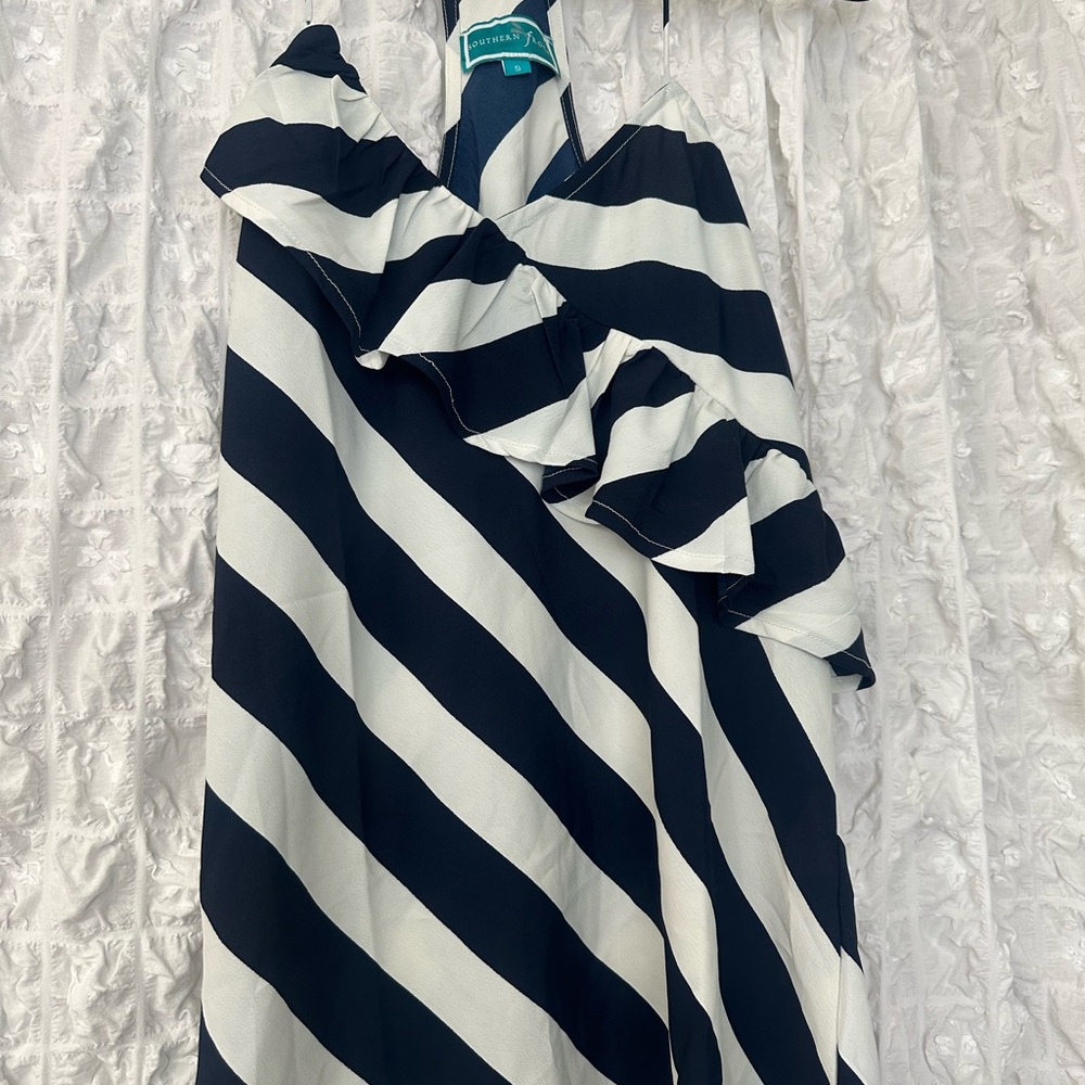 Striped Southern Frock Navy and White Ruffle Tank